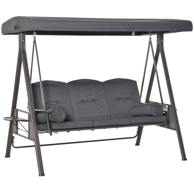 Garden Swing Chair With Canopy & Cup Trays, Dark Grey Outsunny