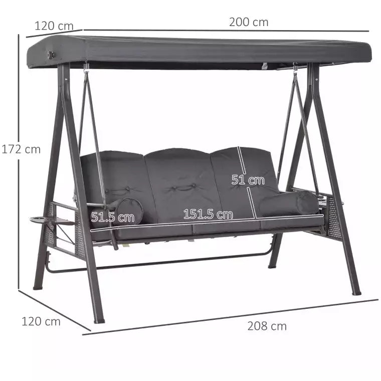 Garden Swing Chair With Canopy & Cup Trays, Dark Grey Outsunny
