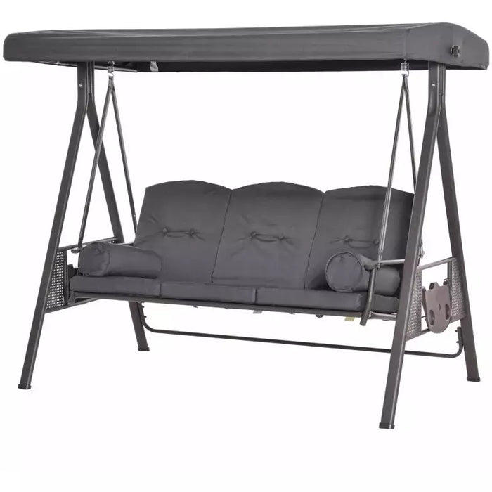 Garden Swing Chair With Canopy & Cup Trays, Dark Grey