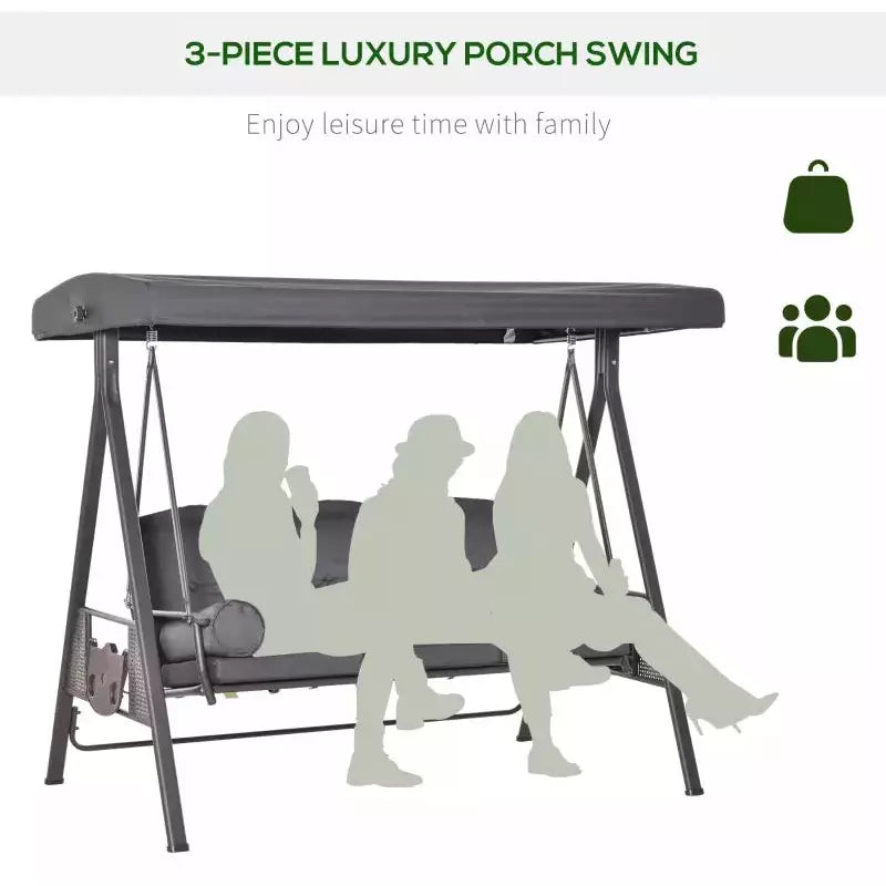 Garden Swing Chair With Canopy & Cup Trays, Dark Grey Outsunny