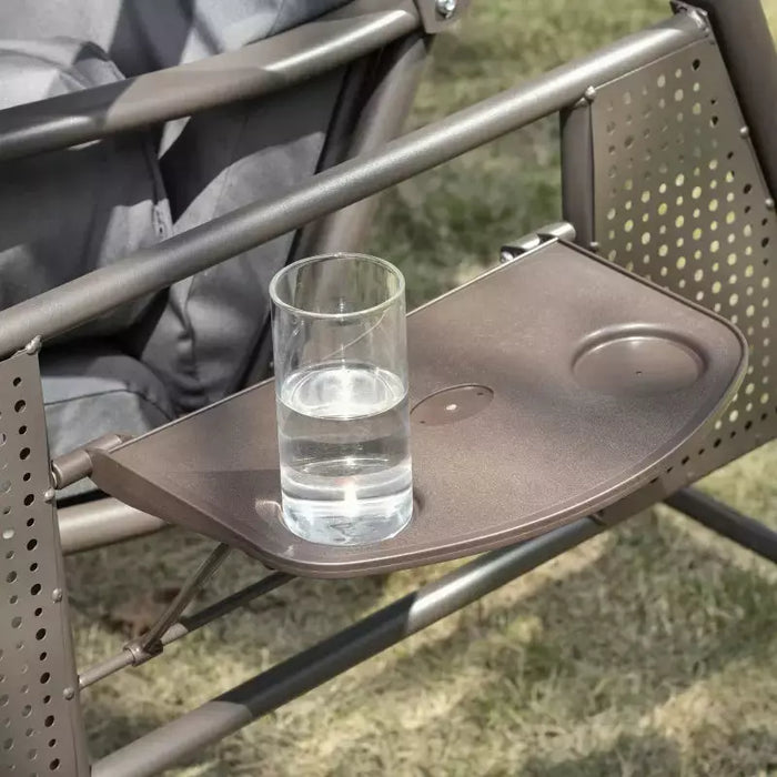 Garden Swing Chair With Canopy & Cup Trays, Dark Grey