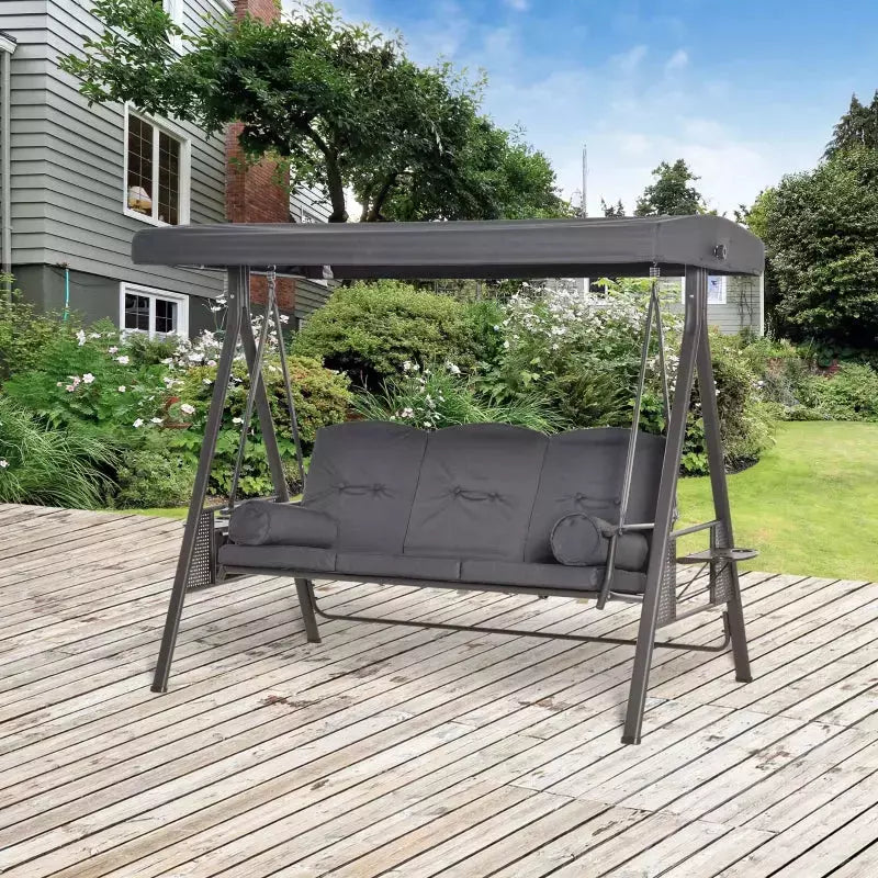Garden Swing Chair With Canopy & Cup Trays, Dark Grey Outsunny