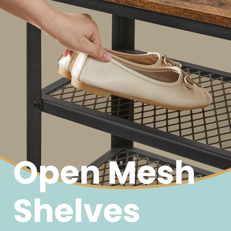 Wooden Shoe Bench with 2-Tier Storage Rack for Entryway and Hallway by Vasagle