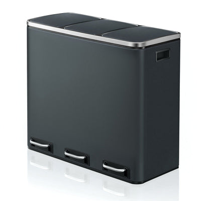 Songmics 3-compartment greenish grey kitchen bin, full front view