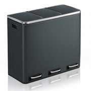 Kitchen bin with pedals open showing three separate compartments