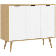 Homcom white 3-door sideboard and buffet cabinet with chevron-pattern doors and splayed oak-effect legs