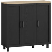 Homcom black 3-door sideboard buffet cabinet with natural wood-effect top, front view