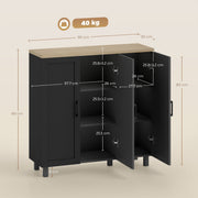 Dimension diagram of the Homcom black sideboard, 90 x 30 x 90 cm, with cabinet and shelf measurements
