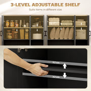 Close-up of the 3-level adjustable shelf system with 3.2 cm height increments