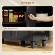 Close-up of the zinc alloy door handle and 8cm elevated feet on the Homcom black sideboard buffet cabinet