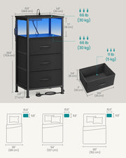 Dimensions diagram of the ink black bedside table showing 39.6 cm width, 30 cm depth and 75.9 cm height
