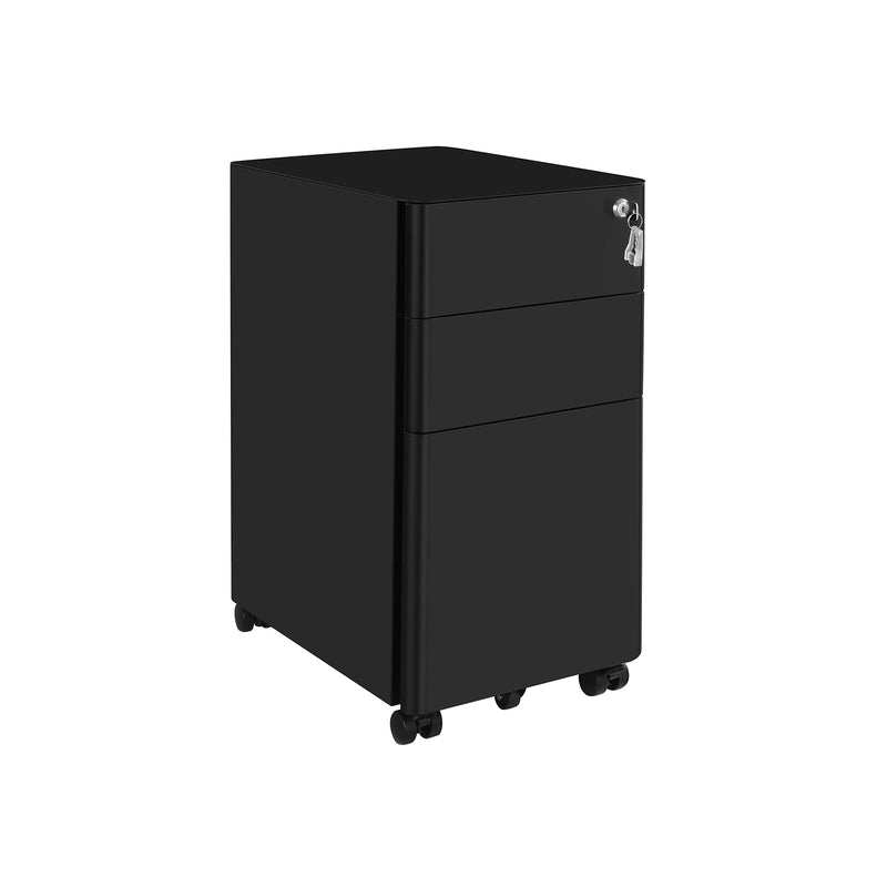 Black Songmics 3-drawer mobile filing cabinet with key lock, studio view