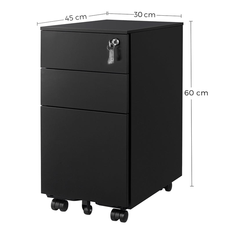 Dimensions diagram of the file cabinet: 30 cm wide, 45 cm deep and 60 cm high
