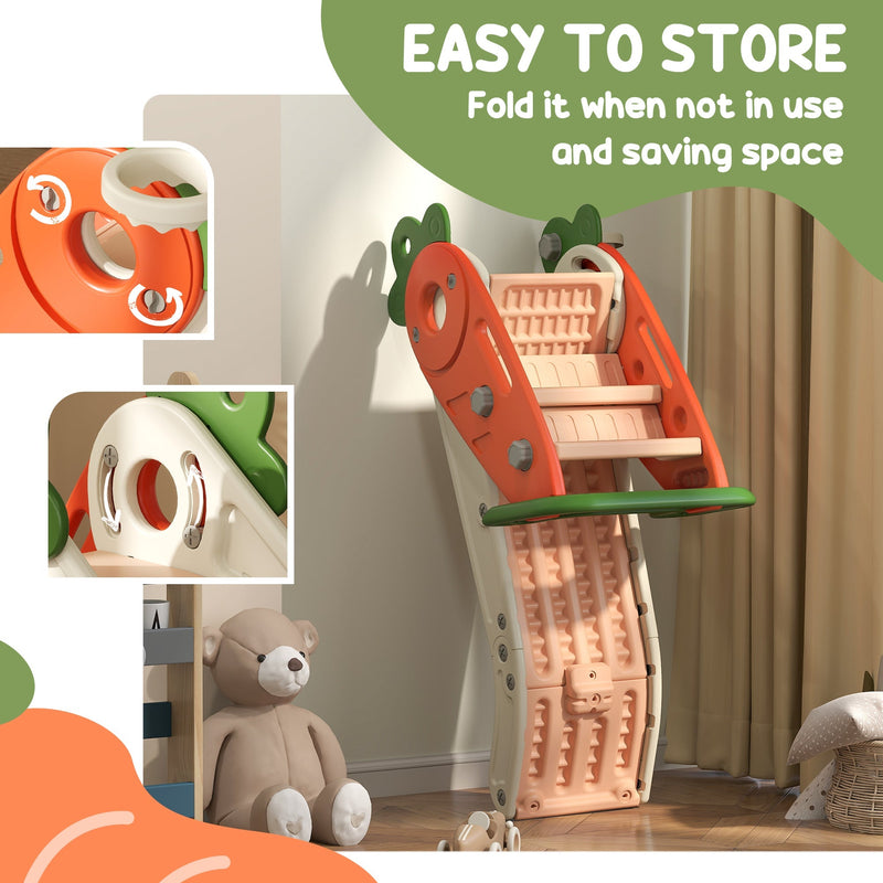 Close-up of the non-slip climbing steps on the carrot toddler slide