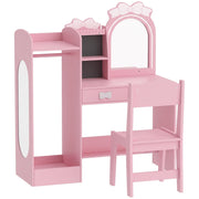 Aiyaplay pink and white 3-in-1 kids dressing table, three-quarter view
