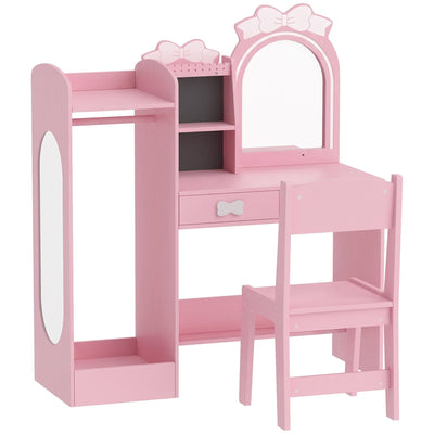 Aiyaplay pink and white 3-in-1 kids dressing table, three-quarter view