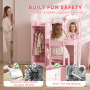 Shatter-resistant acrylic mirror and anti-tip hardware on the kids dressing table