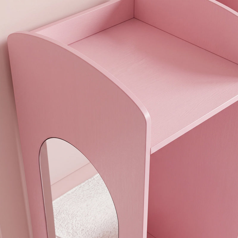 Close-up of the full-length wardrobe mirror on the kids dressing table