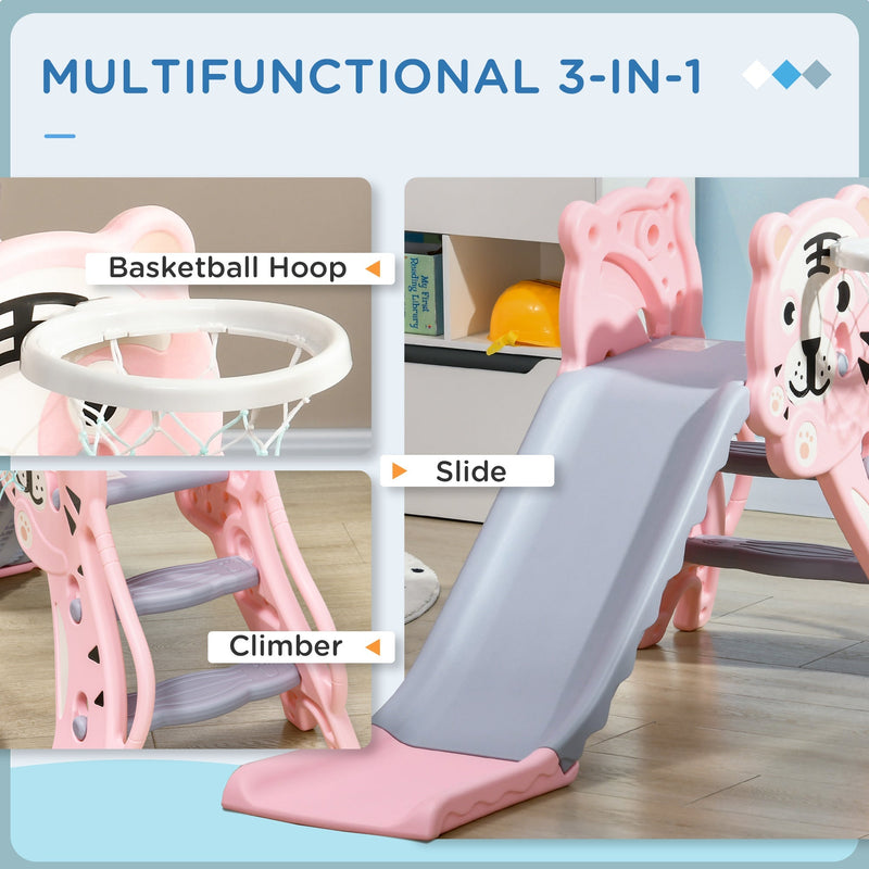 Multifunctional 3-in-1 graphic labelling the basketball hoop, slide and climbing steps
