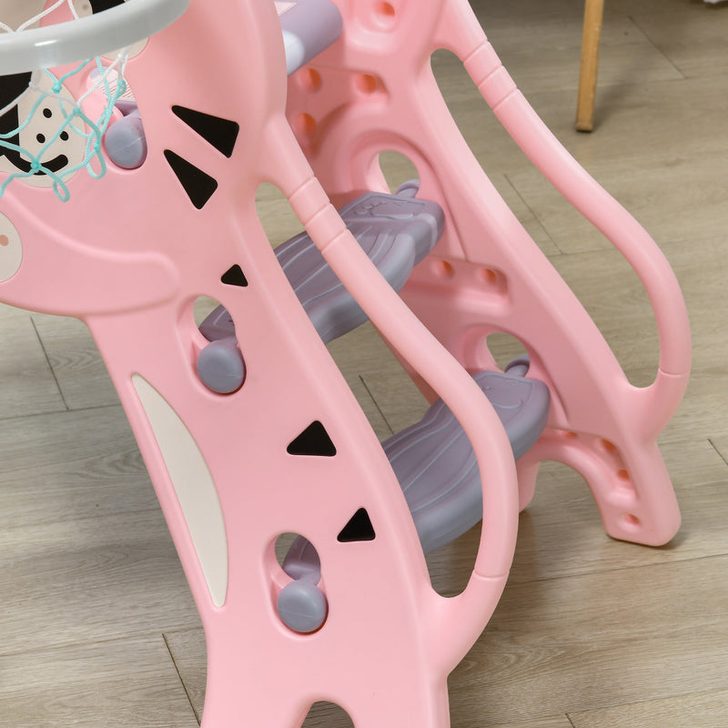 Close-up of the textured anti-slip steps and pink tiger-shaped side frame