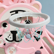 Close-up of the basketball hoop and net mounted on the tiger-face backboard