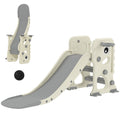 Aiyaplay 3-in-1 kids slide in cream white with grey accents, showing the climber, slide and basketball hoop
