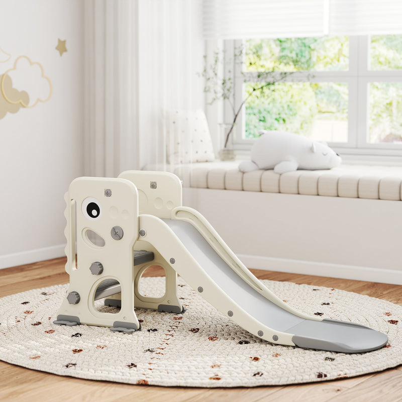 Cream white Aiyaplay kids slide set up in a bright bedroom playroom corner