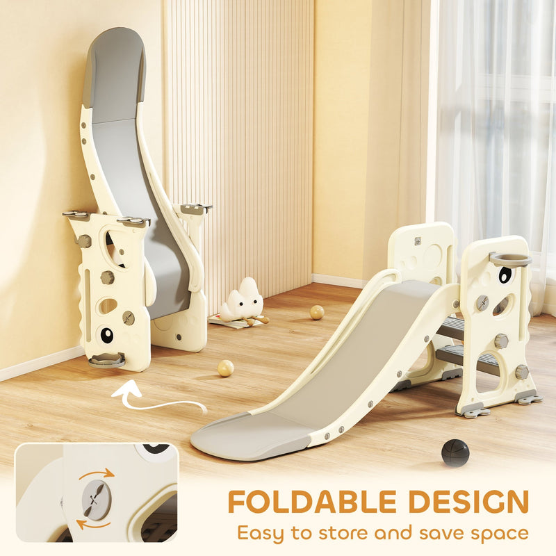 Foldable design of the Aiyaplay kids slide shown folded flat against a wall to save space