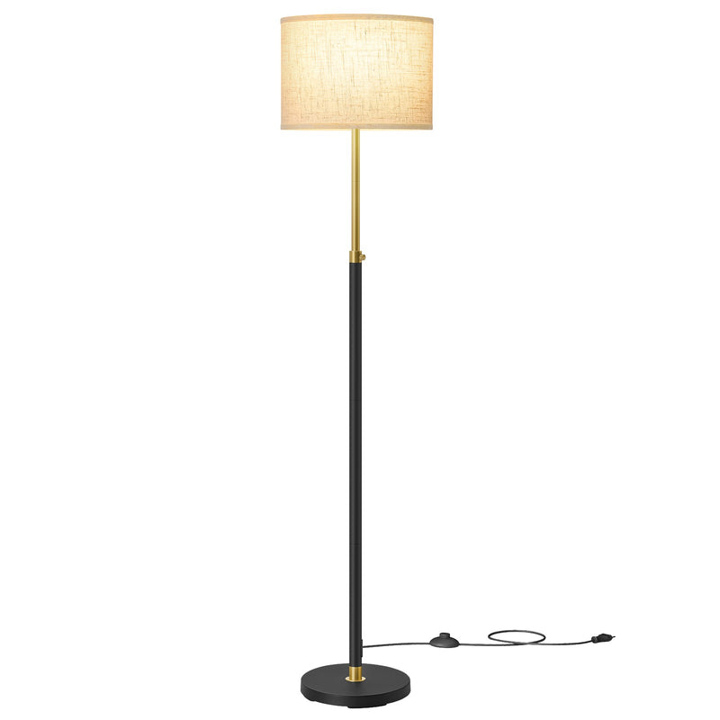 Studio shot of the Vasagle 3-Light Floor Lamp with a black pole, gold accents and cream fabric shade