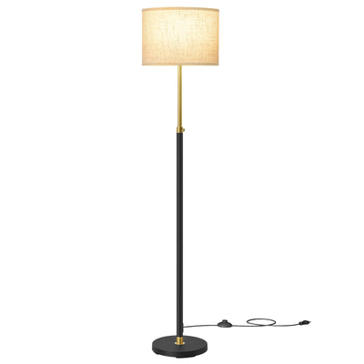 Studio shot of the Vasagle 3-Light Floor Lamp with a black pole, gold accents and cream fabric shade