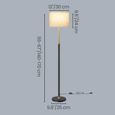 Dimension diagram showing the lamp's 140-170cm adjustable height, 30cm shade width and 25cm base