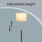 Diagram illustrating the lamp's adjustable height pole extending and retracting