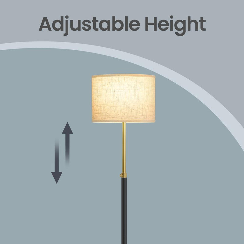 Diagram illustrating the lamp's adjustable height pole extending and retracting
