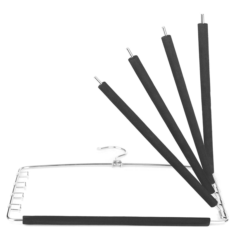 Side view of the trouser hanger with its five padded bars swung open