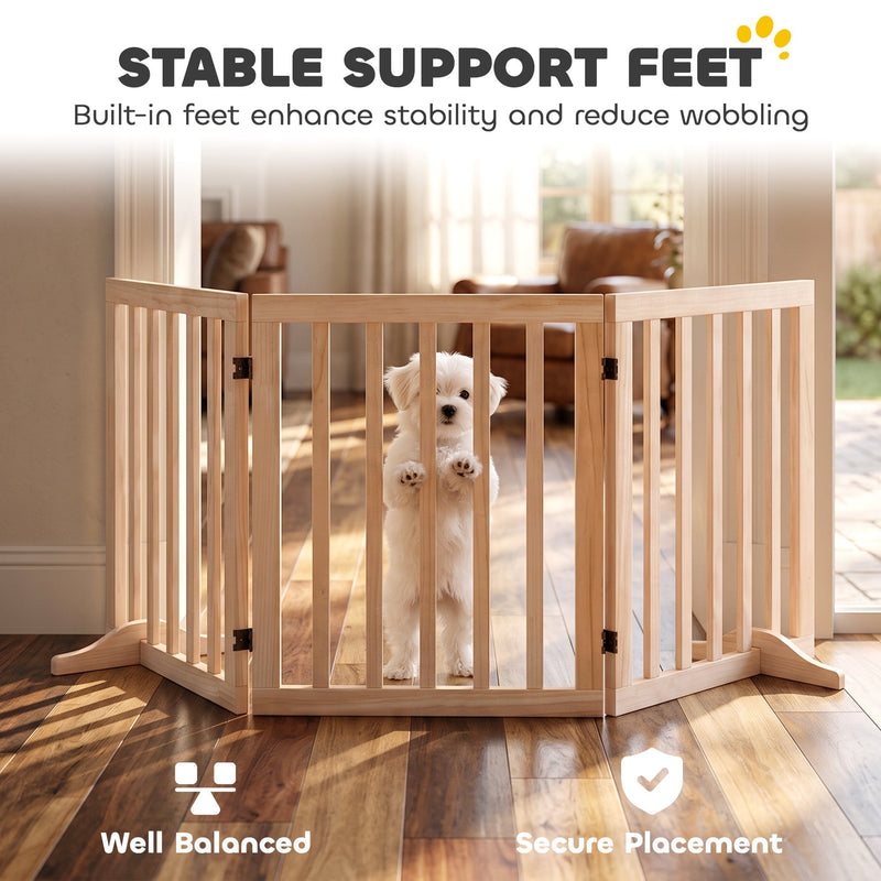 Built-in support feet shown keeping the gate balanced and securely placed