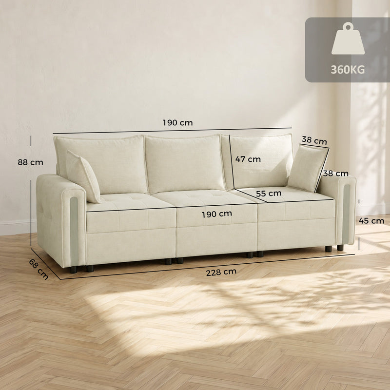 Dimensions diagram: 228 cm wide, 68 cm deep, 88 cm high, 190 cm seat width, 55 cm seat depth, 45 cm seat height and 360 kg capacity