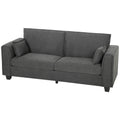Dark grey 3 seater linen-look sofa with 2 matching arm pillows on a white background