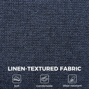 Close-up of dark blue linen-textured sofa fabric