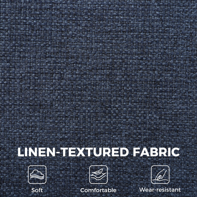 Close-up of dark blue linen-textured sofa fabric