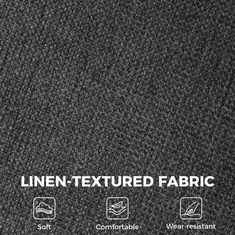 Close-up of dark grey linen-textured sofa fabric