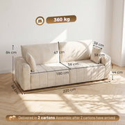 Cream white 3 seater sofa dimensions diagram showing 220 cm width, 86 cm depth and 360 kg capacity