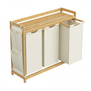 Vasagle 3 section bamboo laundry sorter, cream white, full view