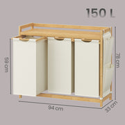 Close-up of the top shelf and side pockets on the laundry sorter