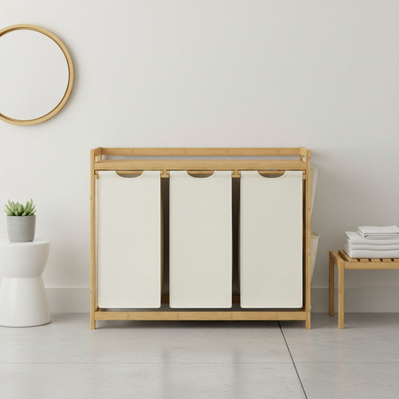 Vasagle laundry sorter styled in a bathroom setting