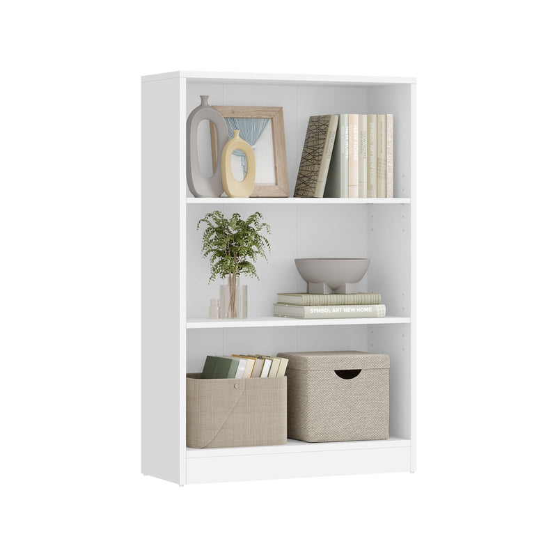 Alternative angle of the white 3-shelf bookcase