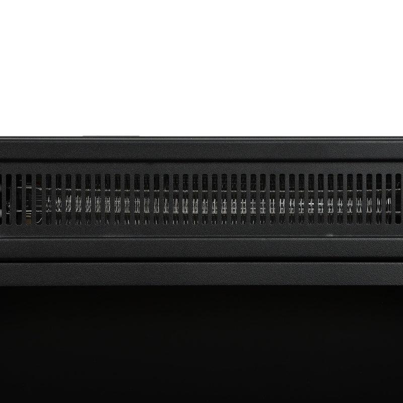 Close-up of the black vent grille along the top of the electric fire