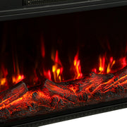 Close-up of red and yellow flames on a log effect bed