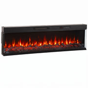 Black 153 cm 3-sided electric fireplace insert with glowing red flames and log effect, white background