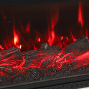 Close-up of red 3D flames over a bed of logs