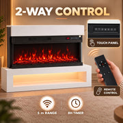 Two-way control graphic showing the touch panel and remote control with 5 m range and 8H timer